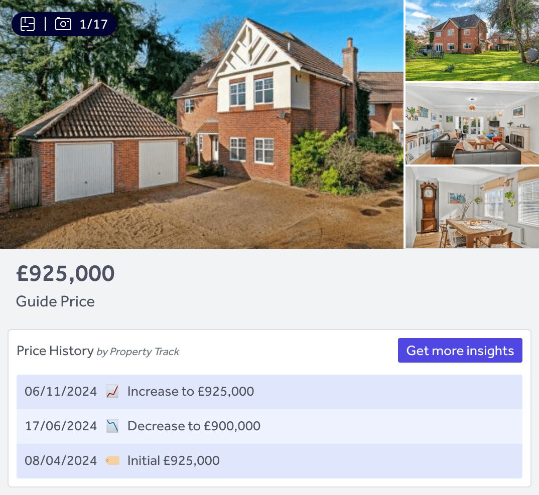 Property Track price history shown on a Rightmove listing